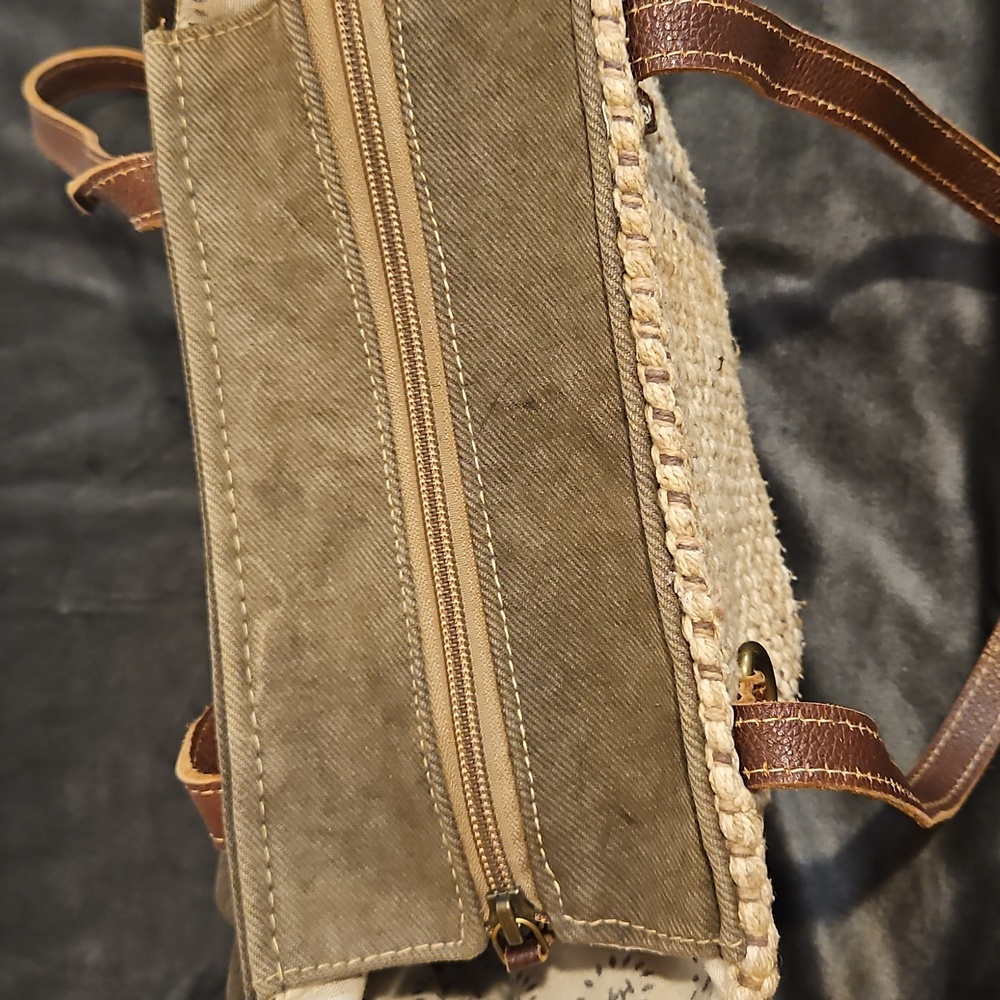 Woven Denim & Leather Myra Bag Purse With Zipper closure. - Picture 8 of 10